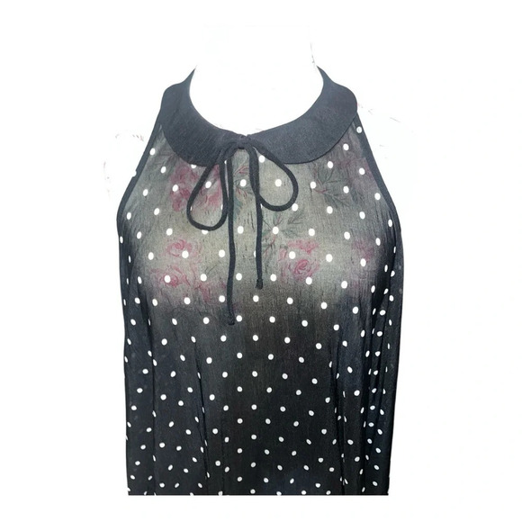 H&M Divided Sheer Polka Dot Blouse Peter Pan Collar with String Bow Size 6 - Picture 5 of 7